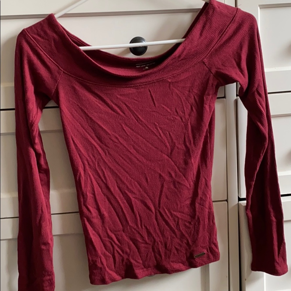 Maroon long sleeve. Off the shoulder. Hollister